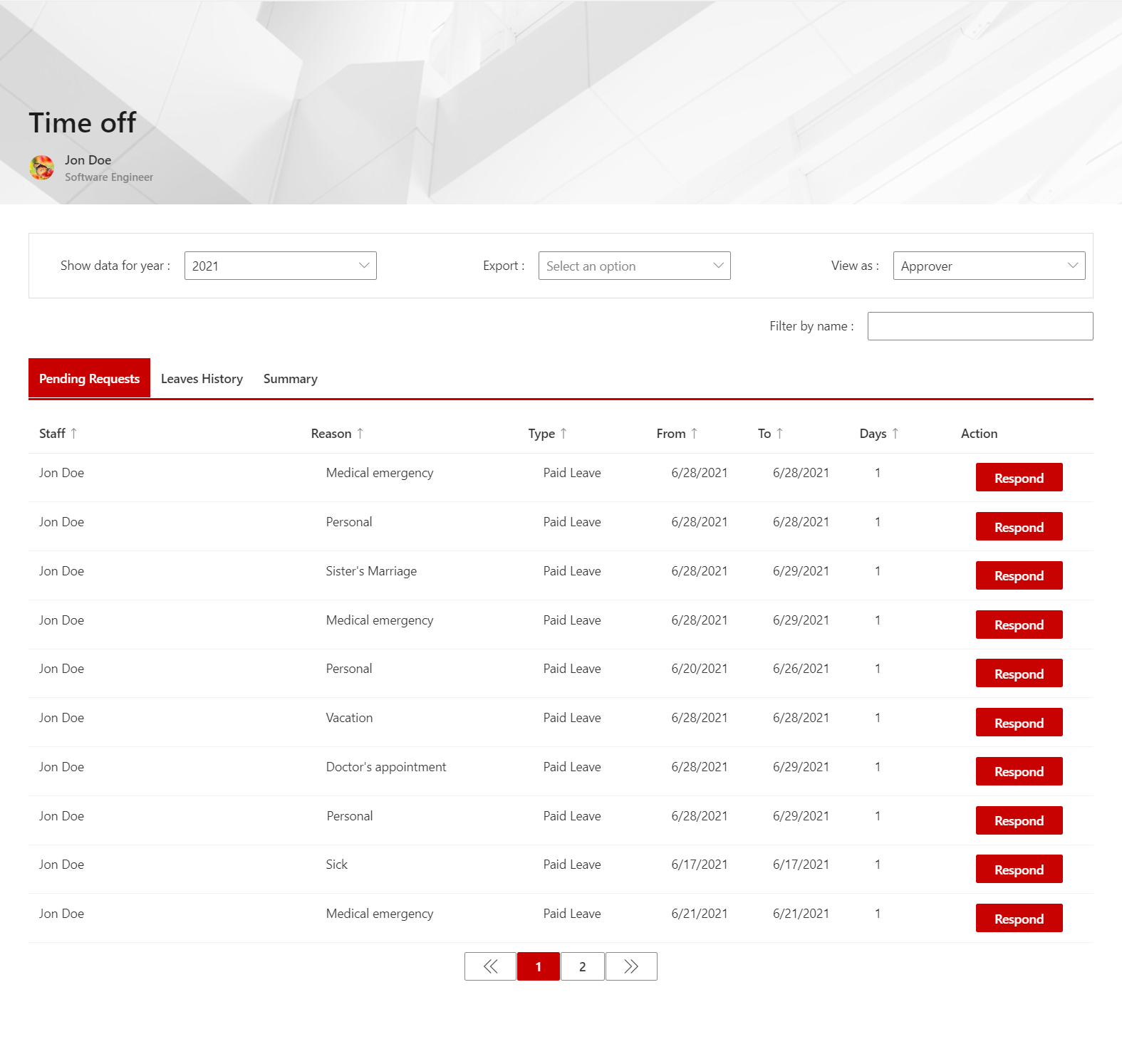Time-off webpart