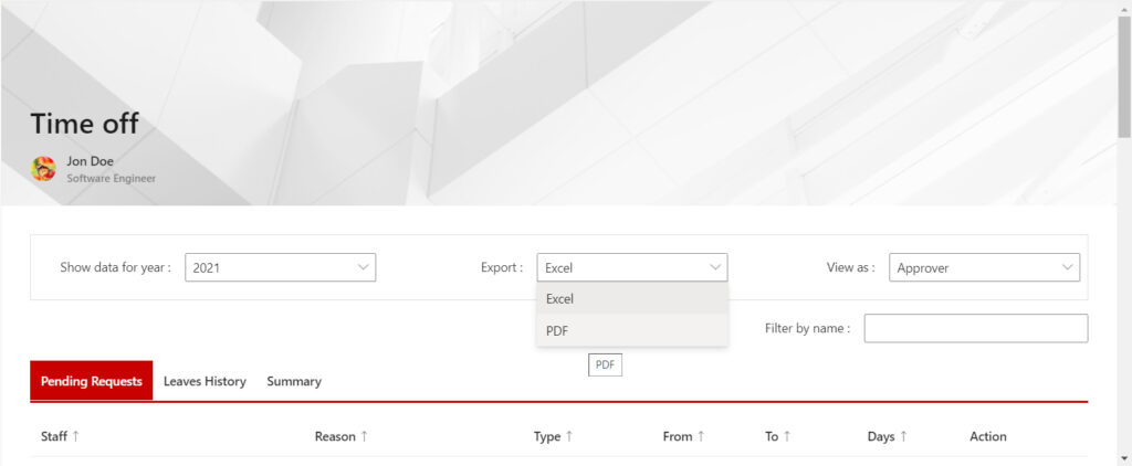 Time off export