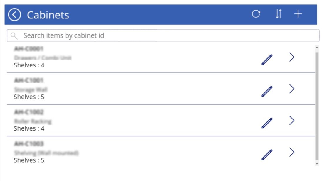 Cabinet Details Screen