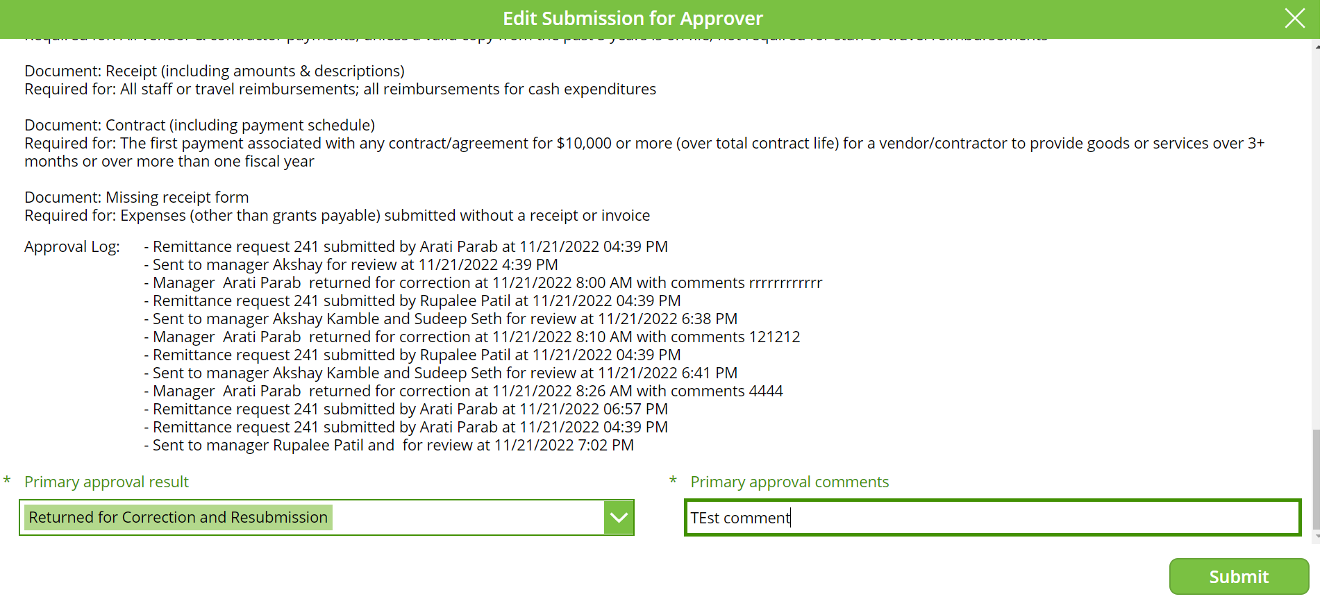 Edit Submission For Approver