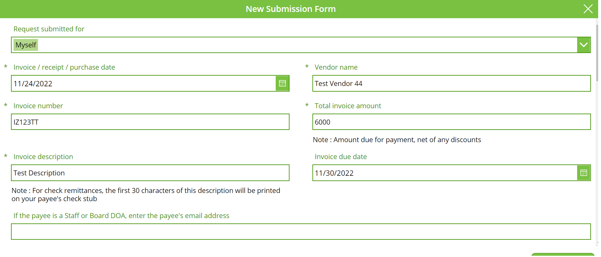 New Submission Form